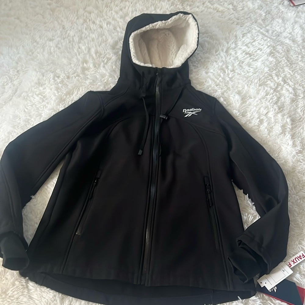 Reebok Full Zip Hooded Jacket Color Black Size L P2P 21.5” NWT